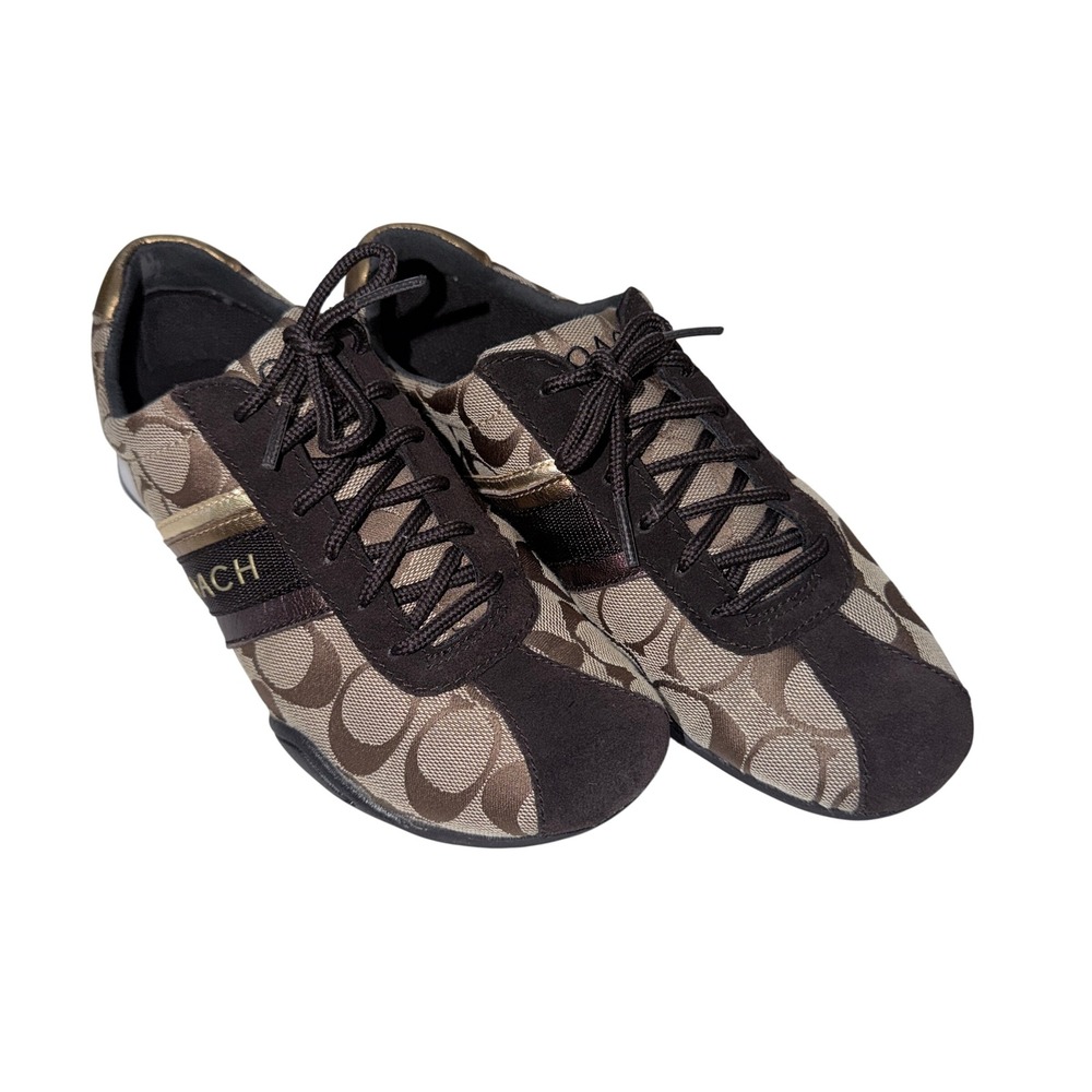 Coach Jayme Jacquard Brown Suede Metallic Sneakers 6.5M